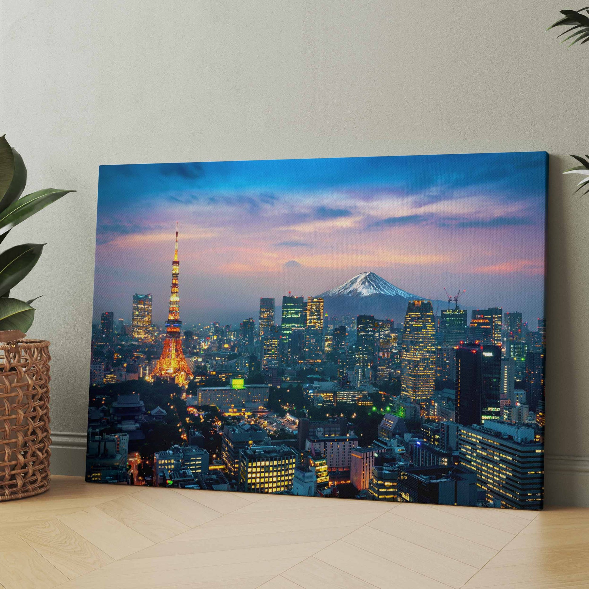 Stadtansicht-Leinwandbild bei Sonnenuntergang mit Tokio Skyline