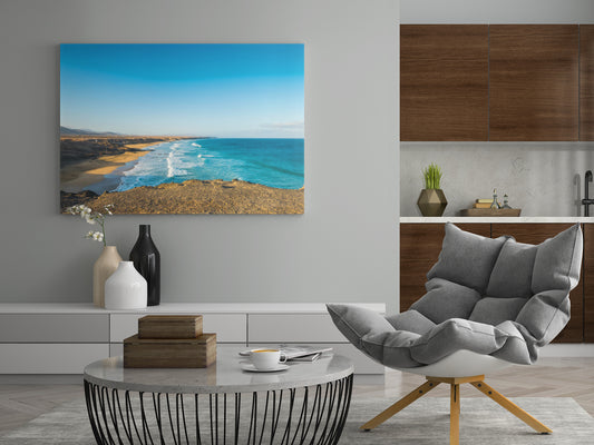 Rechteckiges Leinwandbild mit Küstenlinie, Wellen und felsigem Strand