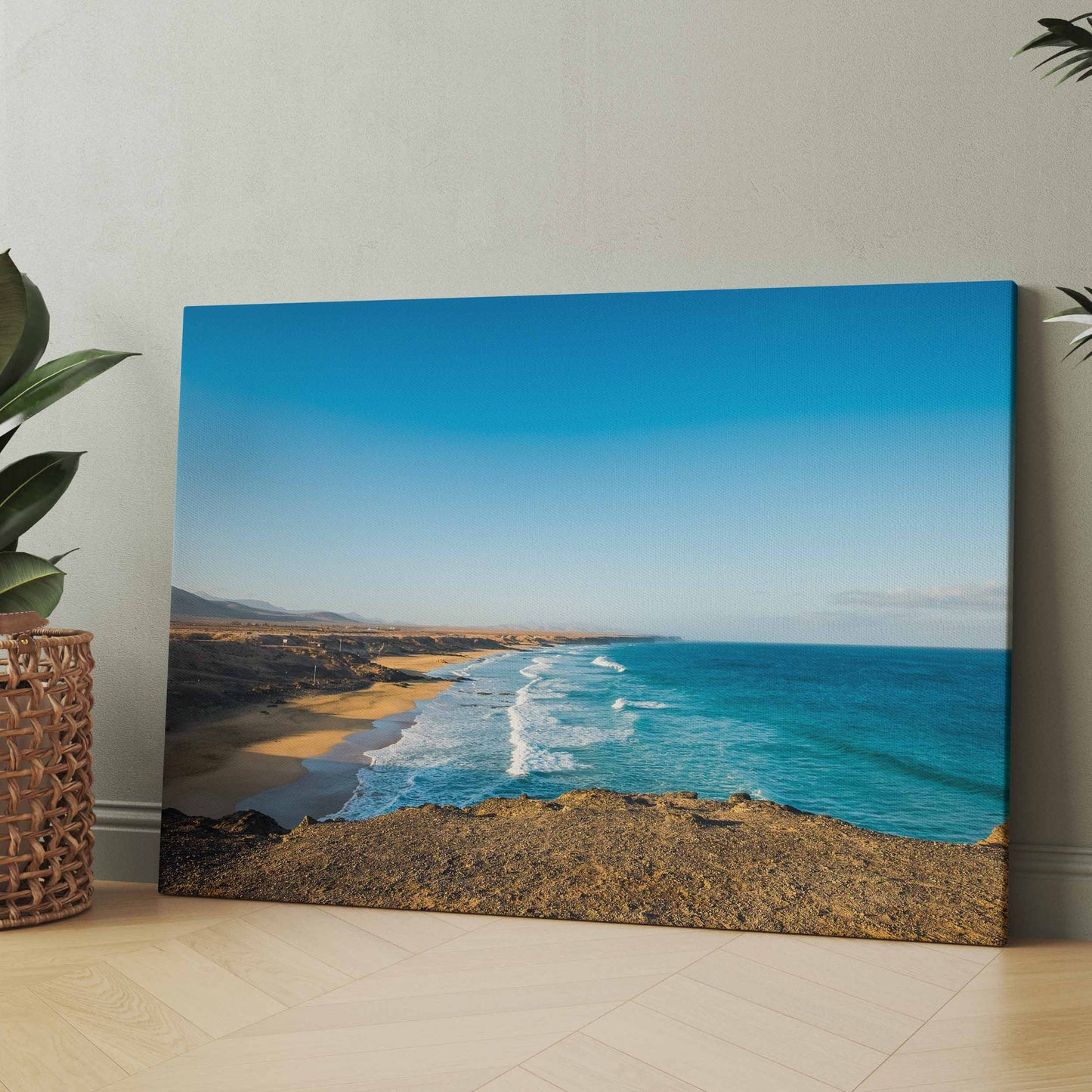 Rechteckiges Leinwandbild mit Strand, Meer und blauer Himmelshorizont