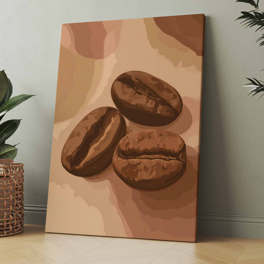 Poster oder Leinwand mit Kaffeebohnen-Motiv in Braun auf hellem Hintergrund