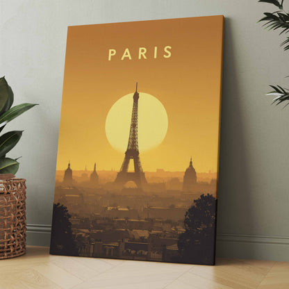 Leinwand-Poster: PARIS, Eiffelturm im Kreis und Stadtansicht bei Dämmerung