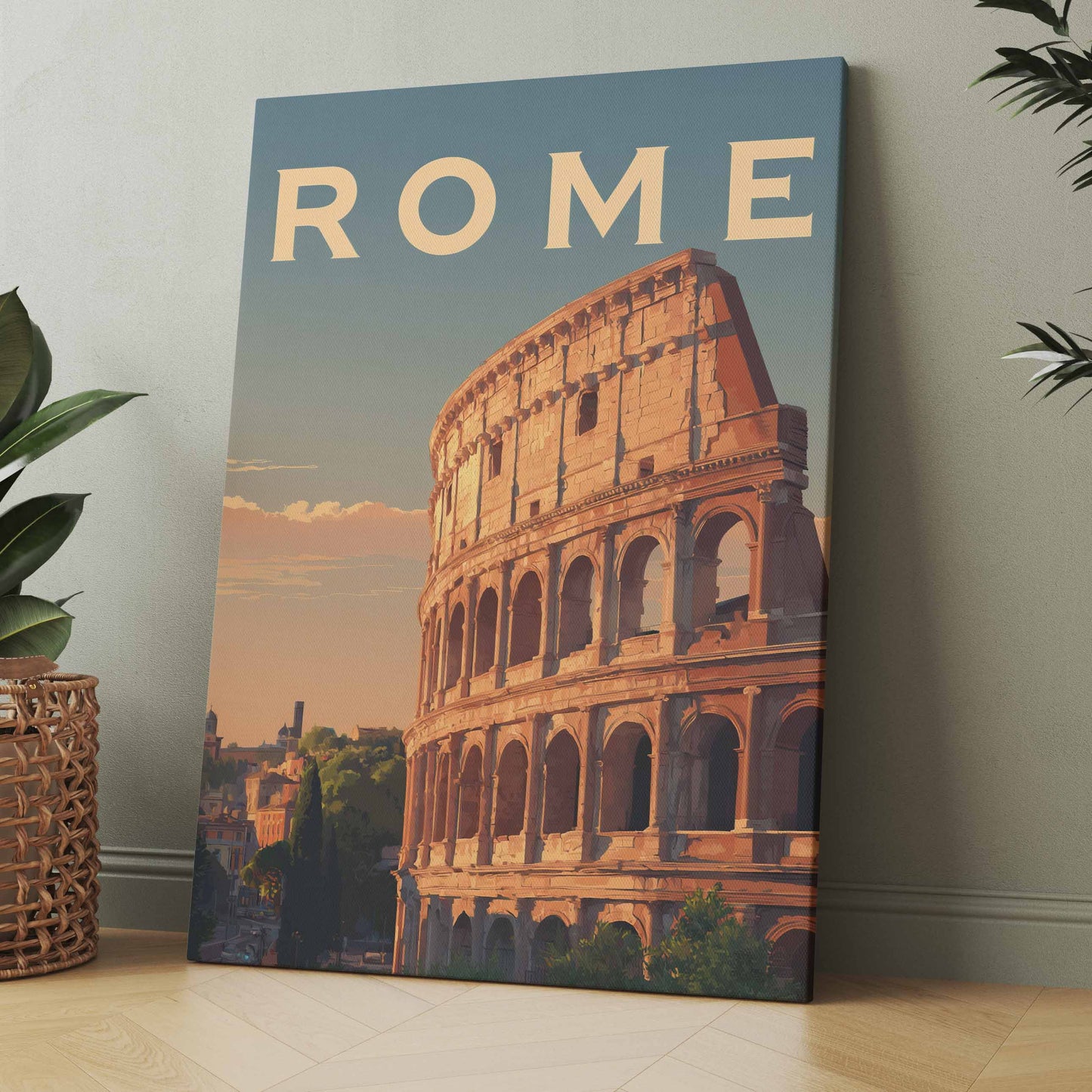 Wandbild mit Kolosseum und Aufschrift „ROME“, vertikal auf Leinwand