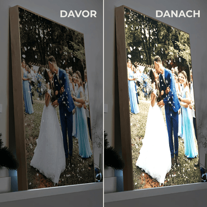 LED-Wandbild mit Wunschmotiv im Holzrahmen, Hochzeitsfoto